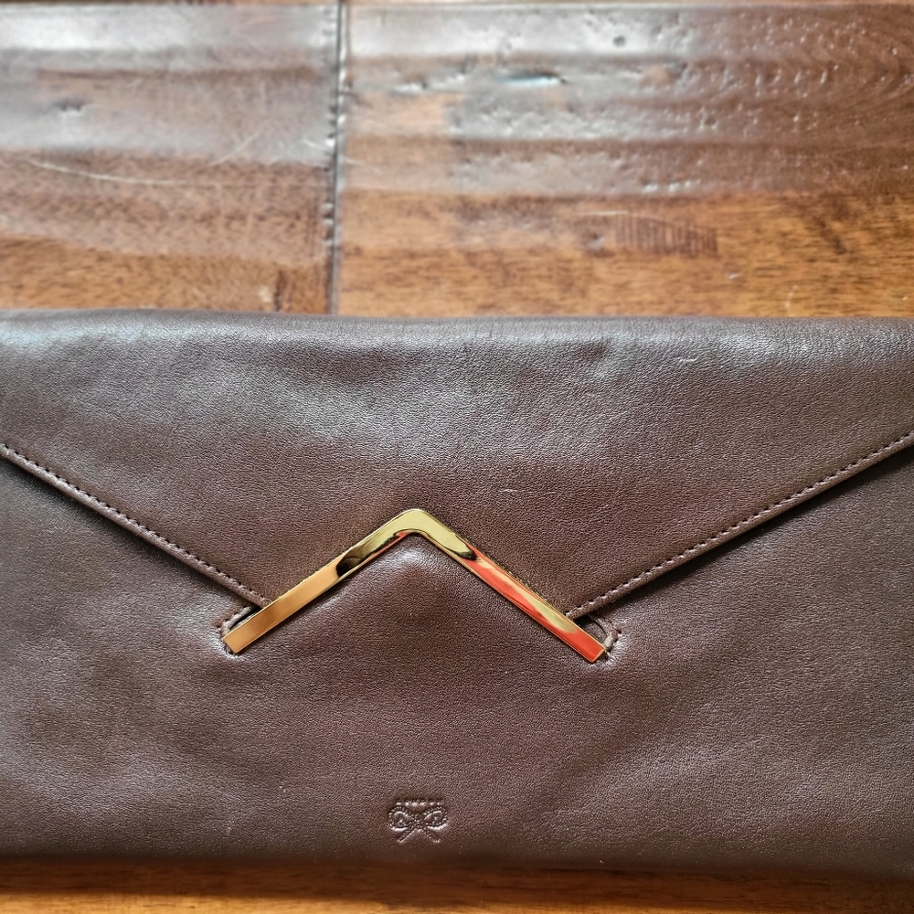 Anya Hindmarch brown leather clutch